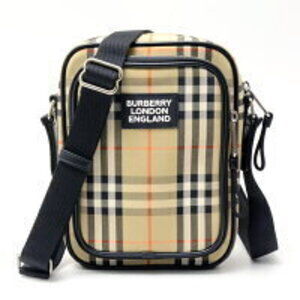 Burberry Check Crossbody Bag Beige Tan Canvas Leather